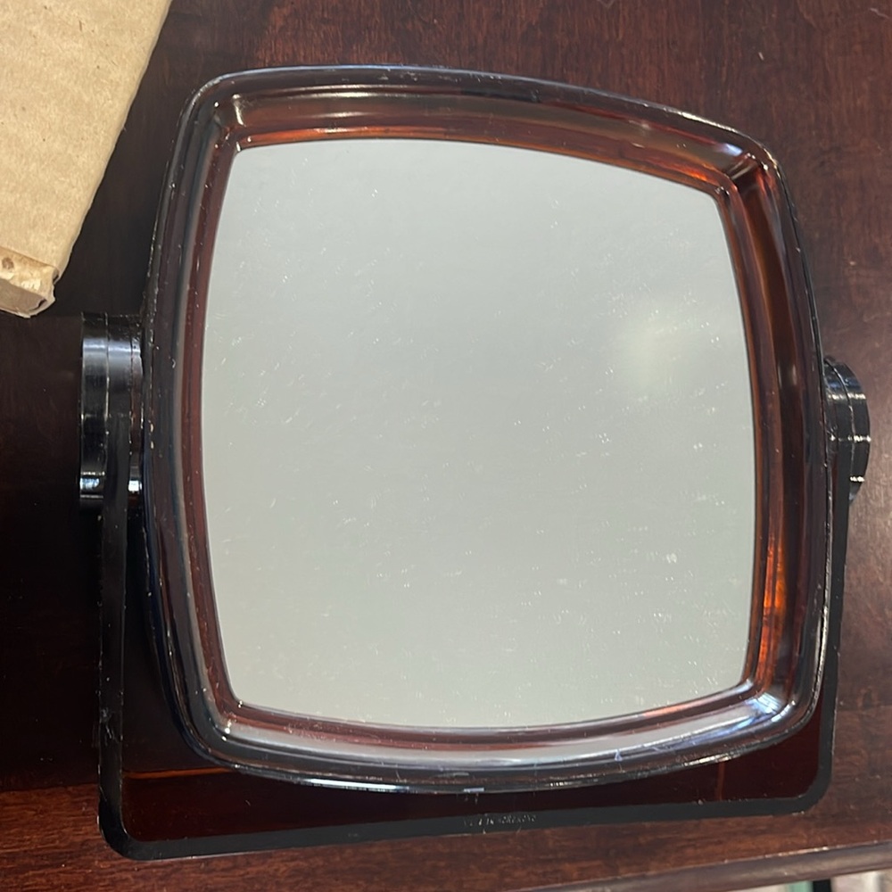 Two sided mirror with stand. From the 1980’s when doing makeup shows at home,